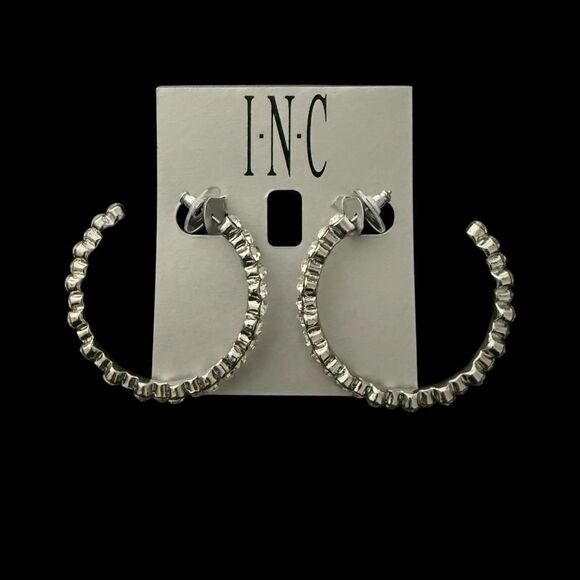 INC International Concepts Silver-Tone Rhinestone Circle Hoop Party Earrings - Picture 1 of 4